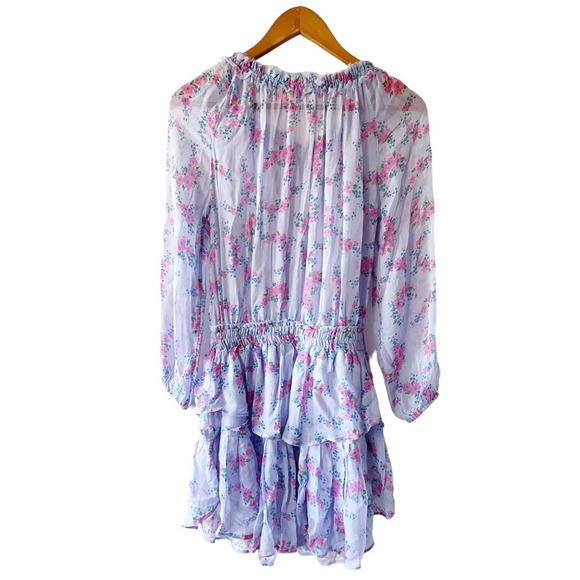 LOVESHACKFANCY Wisteria Tiered Popover Dress Silk Mini Lilac Purple Floral XS - Picture 7 of 10